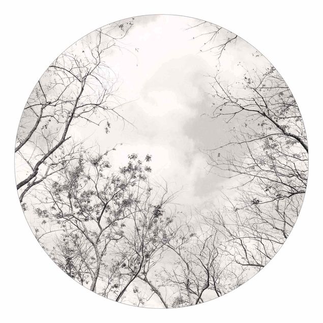 Self-adhesive round wallpaper - Treetops In The Sky In Warm Grey