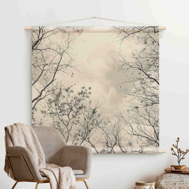 modern tapestry wall hanging Treetops In The Sky In Warm Grey
