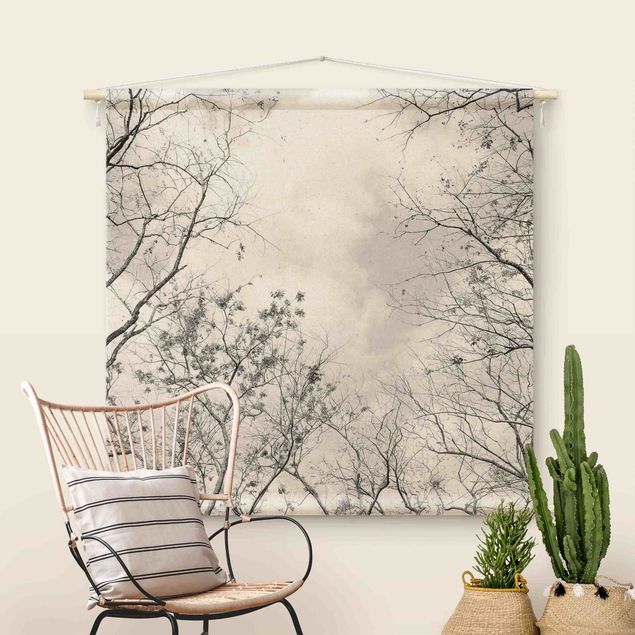 nature wall hanging Treetops In The Sky In Warm Grey
