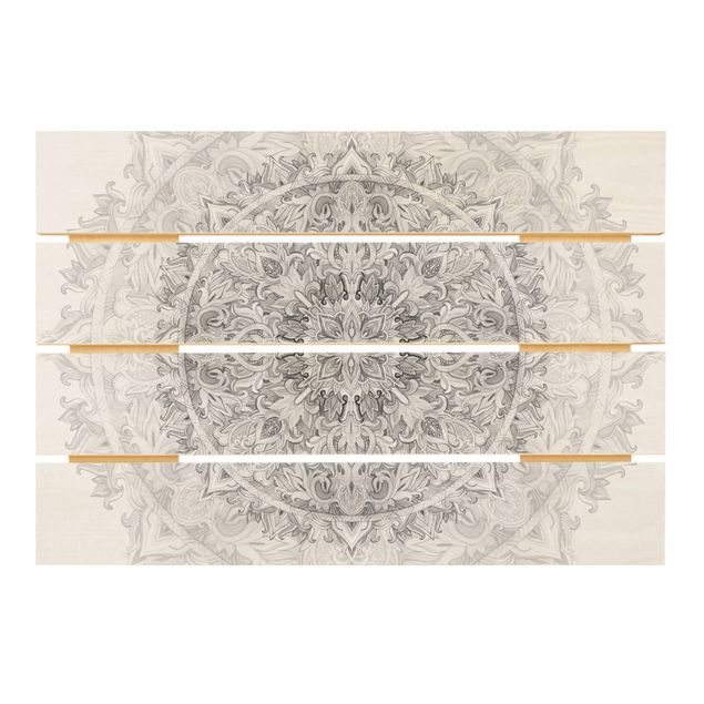 Print on wood - Mandala Watercolour Ornament Pattern Black White