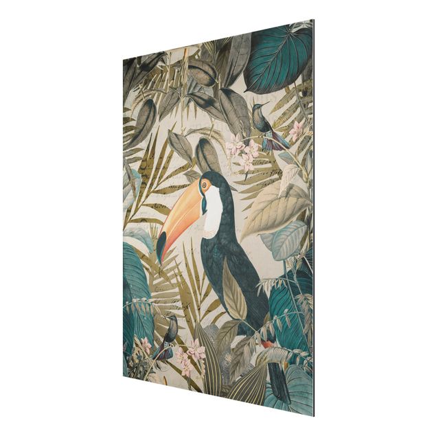 Print on aluminium - Vintage Collage - Toucan In The Jungle