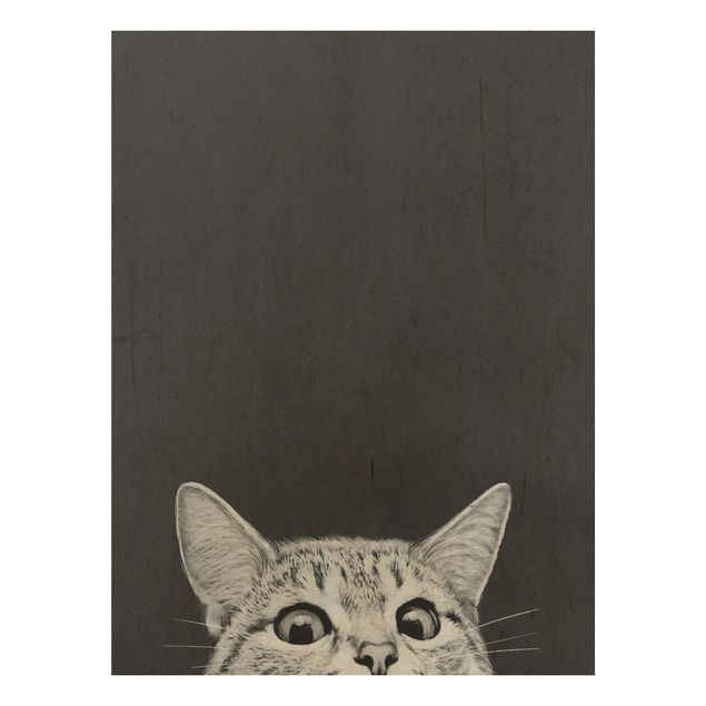 Print on wood - Illustration Cat Black And White Drawing