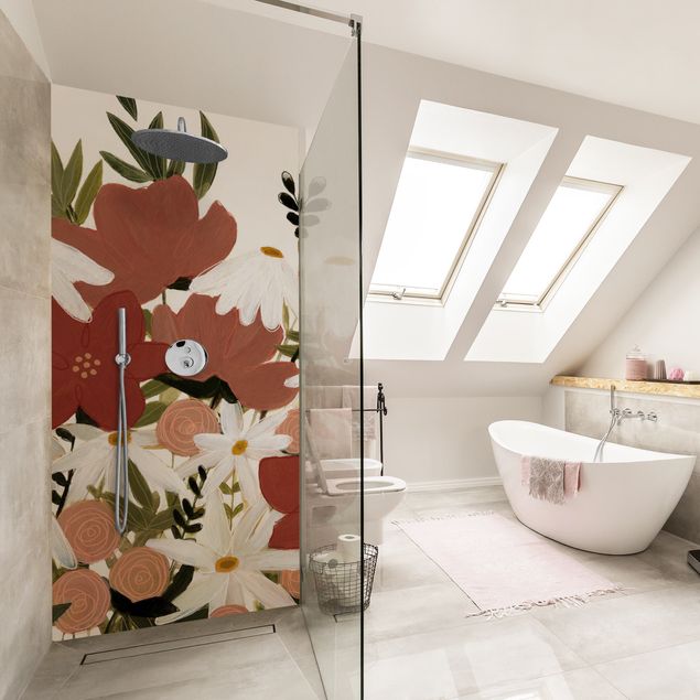 Shower wall panels Varying Flowers In Pink And White I