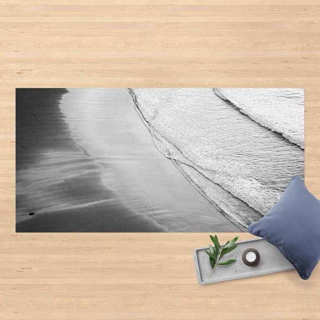 outdoor balcony rug Soft Waves On The Beach Black And White