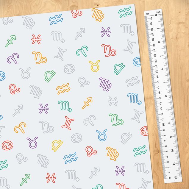 Adhesive film for furniture - Nursery Learning Pattern With Colourful Zodiac Symbols