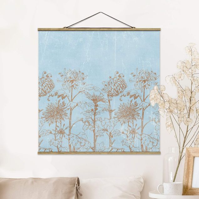 Fabric print with poster hangers - Etching In Blue