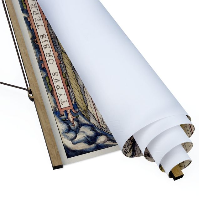 Fabric print with poster hangers - Historic World Map Typus Orbis Terrarum