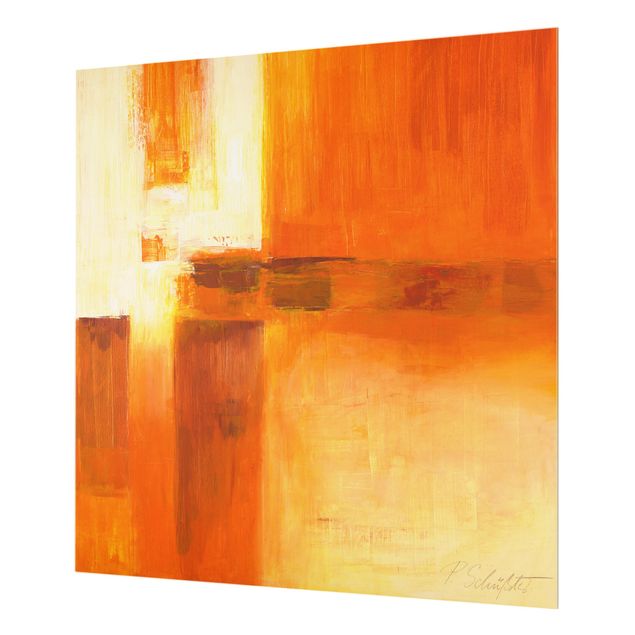 Glass Splashback - Petra Schüßler - Composition In Orange And Brown 01 - Square 1:1