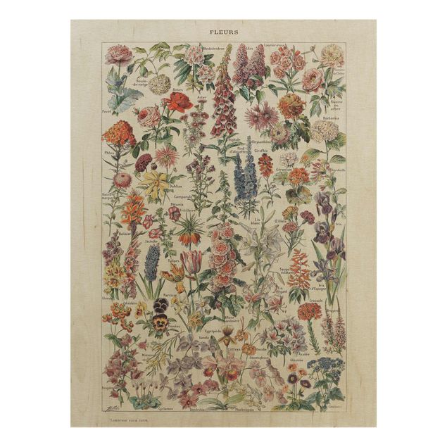 Print on wood - Vintage Board Flowers V