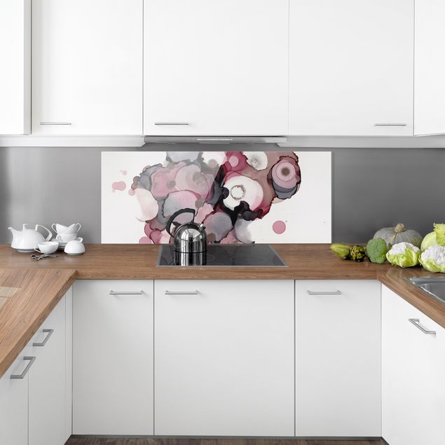 Glass splashback abstract Pink Beige Drops With Pink Gold