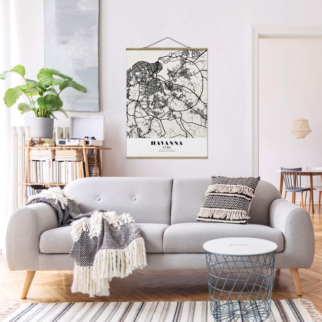 Fabric print with poster hangers - Havana City Map - Classic