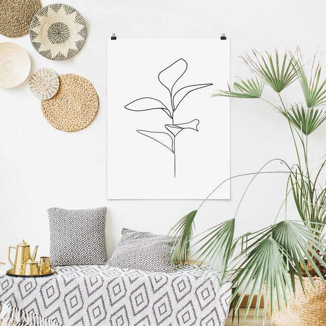 Poster - Line Art Plant Leaves Black And White
