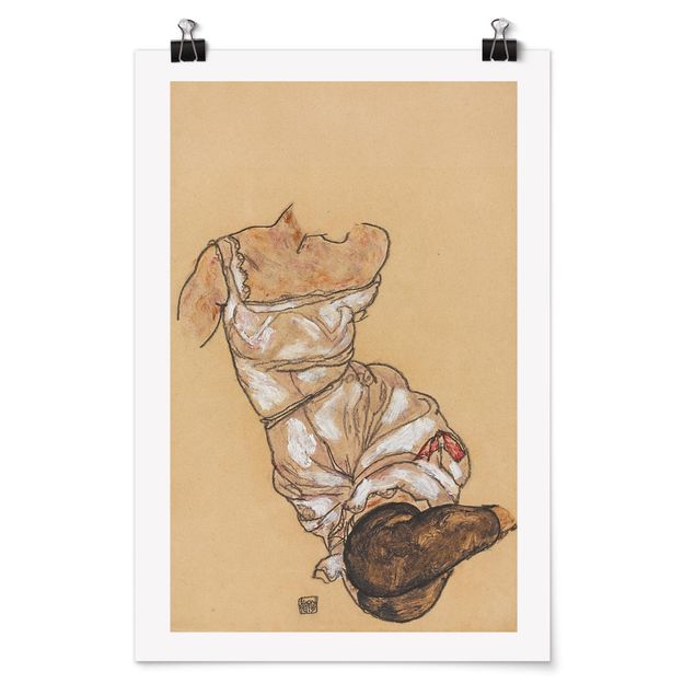 Poster art print - Egon Schiele - Female torso in underwear and black stockings