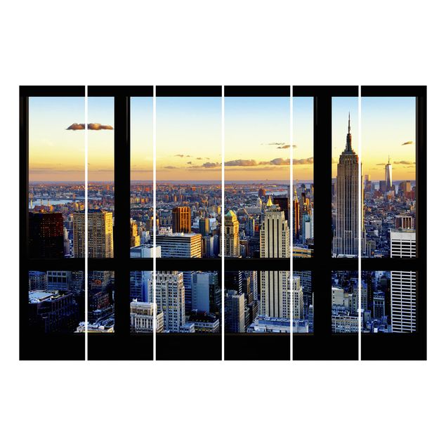 Sliding panel curtains set - Window view - Sunrise New York