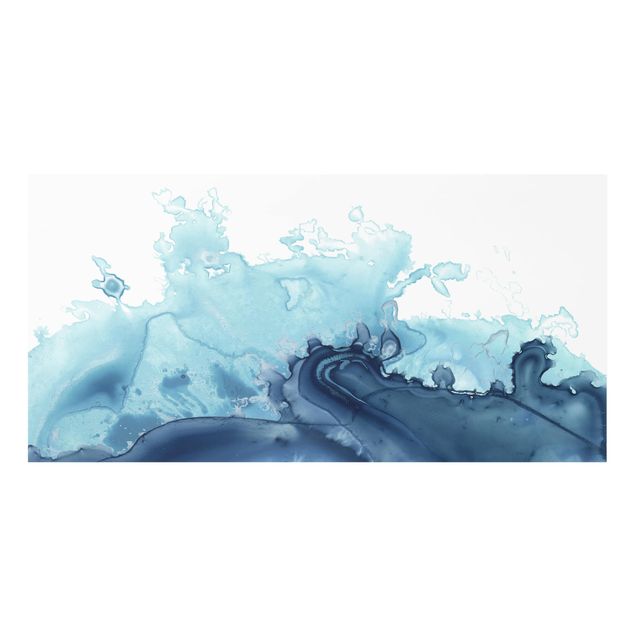 Glass splashback Wave Watercolour Blue l