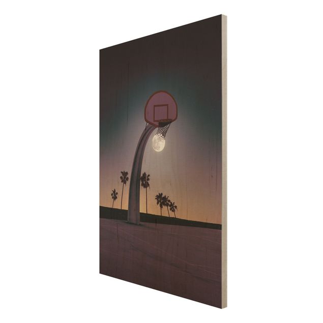Print on wood - Basketball With Moon