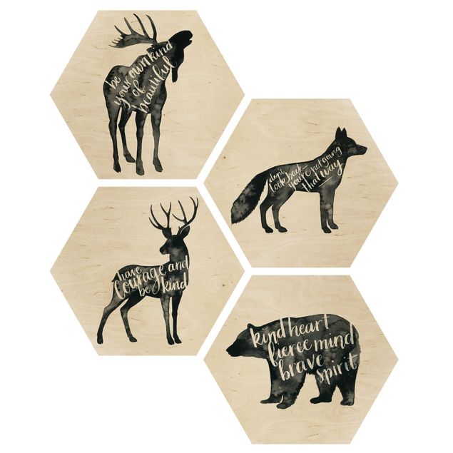 Wooden hexagon - Animals With Wisdom Set I
