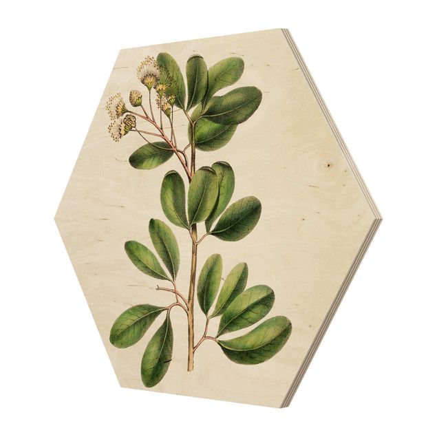 Wooden hexagon - Foliage With Flowers III