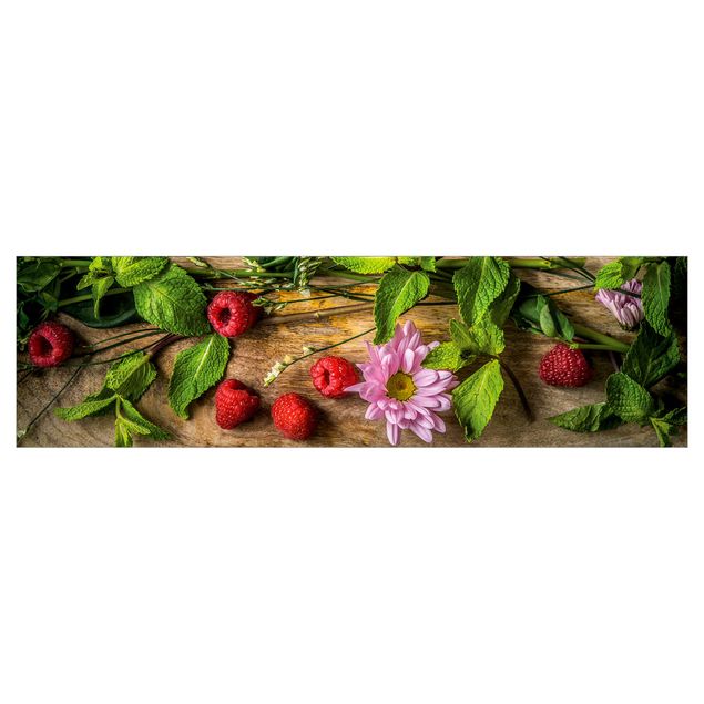 Kitchen wall cladding - Flowers Raspberries Mint