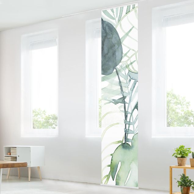Sliding panel curtains set - Palm Fronds In Water Color II