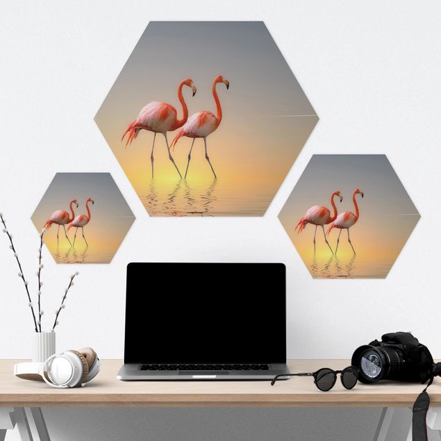 Alu-Dibond hexagon - Flamingo Love