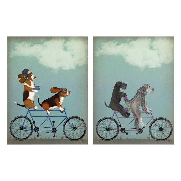 Print on canvas - Cycling - Bassets And Schnauzer Tandem Set II