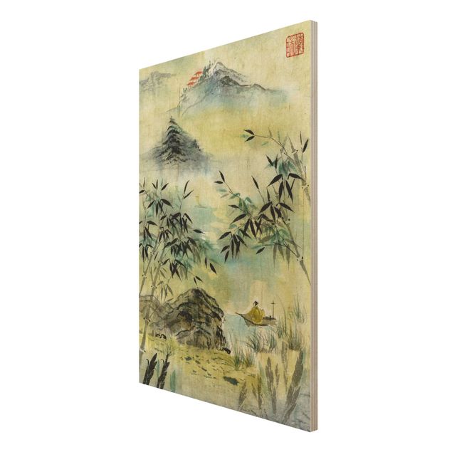 Print on wood - Japanese Watercolour Drawing Bamboo Forest