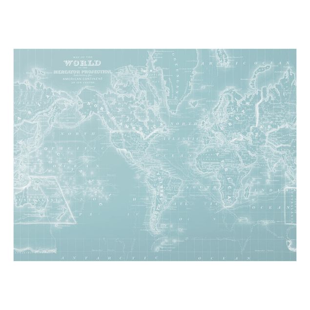 Glass Splashback - World Map In Ice Blue - Landscape 3:4