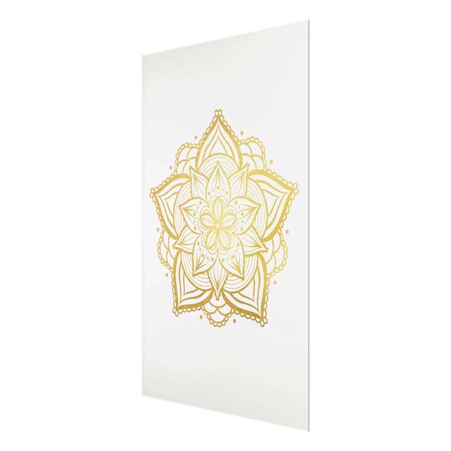 Glass print - Mandala Flower Illustration White Gold