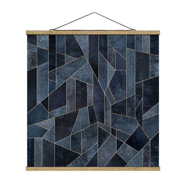 Fabric print with poster hangers - Blue Geometry Watercolour