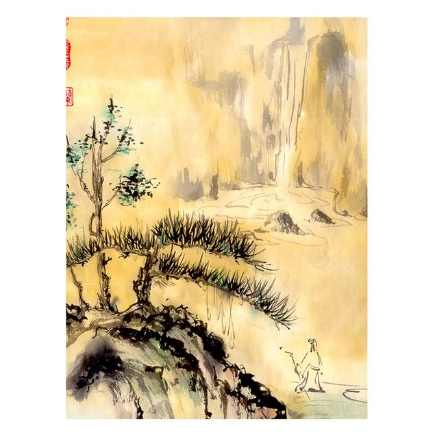 Magnetic memo board - Japanese Watercolour Drawing Cedars And Mountains