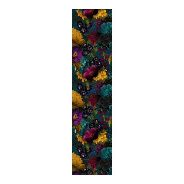 Sliding panel curtain - Yellow Blossoms With Blue Flowers In Front Of Turquoise