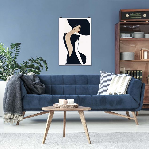 Poster - Lady With Hat Dark Blue