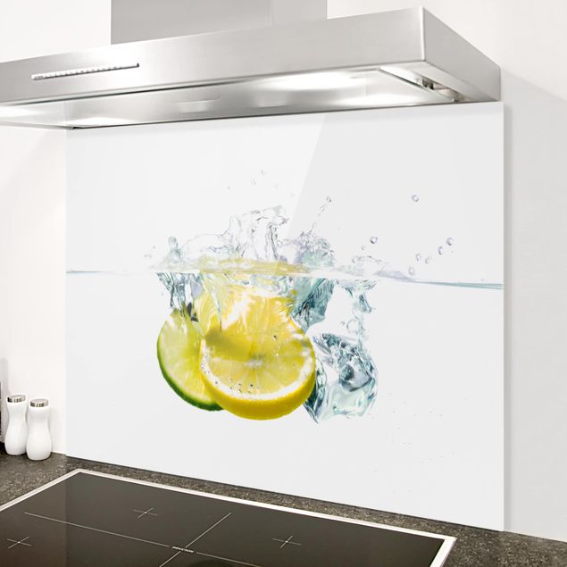 Glass splashback fruits and vegetables Lemon And Lime In Water