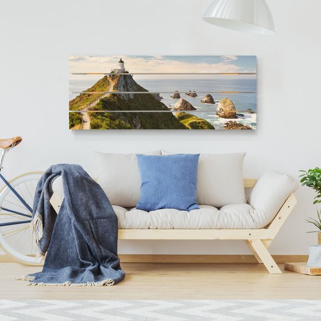Print on wood - Nugget Point Lighthouse And Sea New Zealand