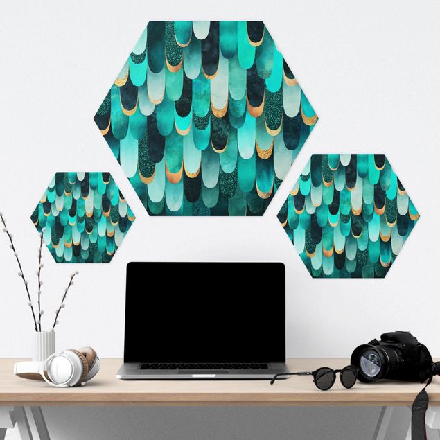 Forex hexagon - Feathers Gold Turquoise