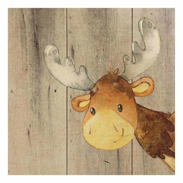 Print on wood - Watercolour Deer On Wood