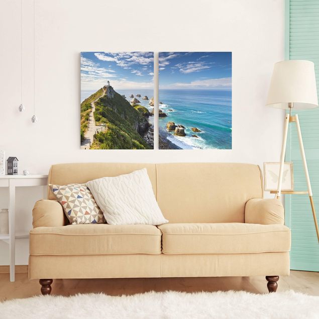 Print on canvas 2 parts - Nugget Point Lighthouse And Sea New Zealand