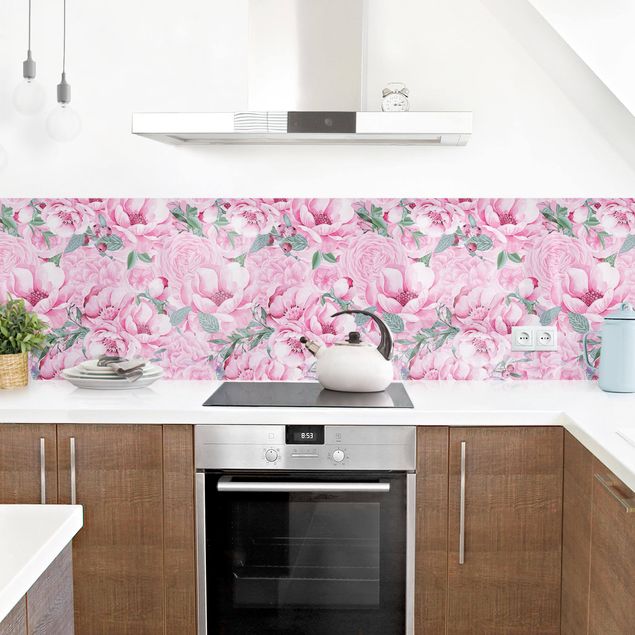 Kitchen wall cladding - Pink Flower Dream Pastel Roses In Watercolour
