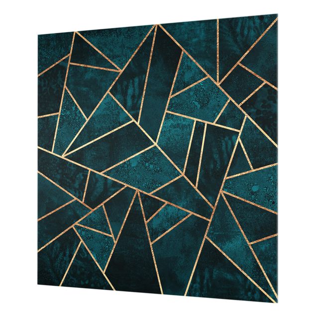 Glass Splashback - Dark Turquoise With Gold - Square 1:1