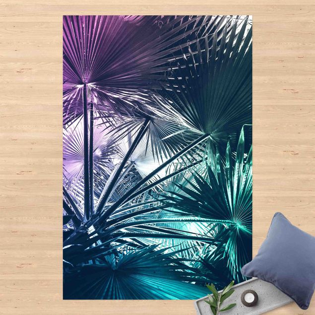 Balcony rugs Tropical Plants Palm Leaf In Turquoise lll