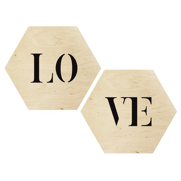 Wooden hexagon - Letters LOVE Black Set I