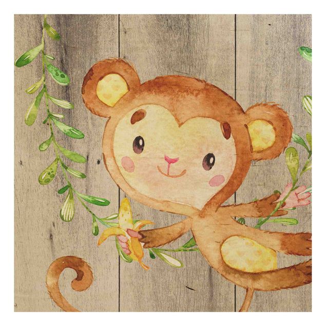Print on wood - Watercolour Monkey On Wood