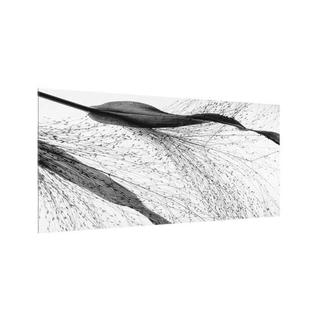 Splashback - Delicate Reed With Subtle Buds Black And White - Landscape format 2:1