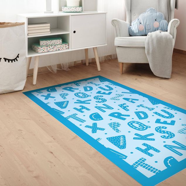 hallway runner Alphabet With Hearts And Dots In Blue With Frame