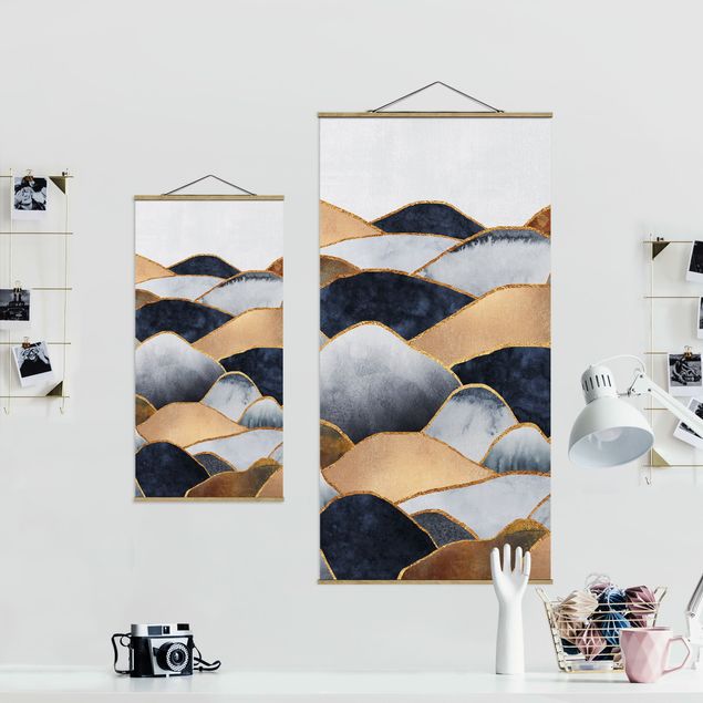 Fabric print with poster hangers - Golden Mountains Watercolour