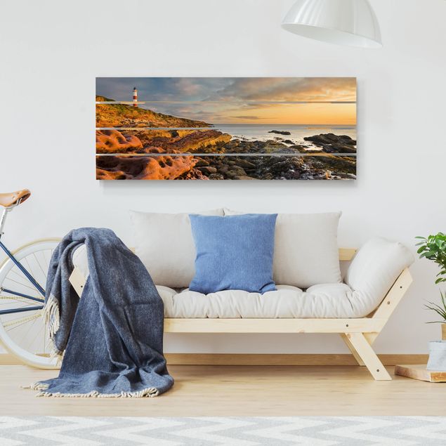 Print on wood - Tarbat Ness Ocean & Lighthouse At Sunset