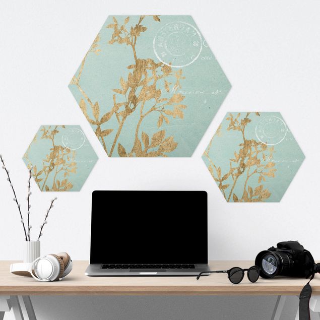 Forex hexagon - Golden Leaves On Turquoise I