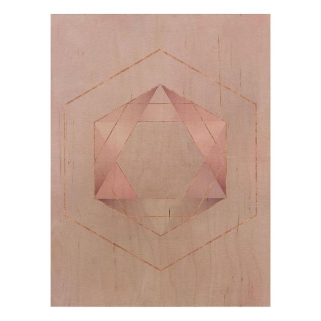 Print on wood - Geometry In Pink And Gold I