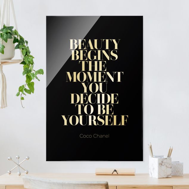 Glass print - Be yourself Coco Chanel Black - Portrait format